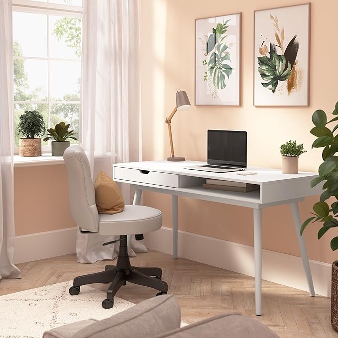 Bush Furniture Nora 54W Writing Desk in Pure White | Computer Table - Image 2