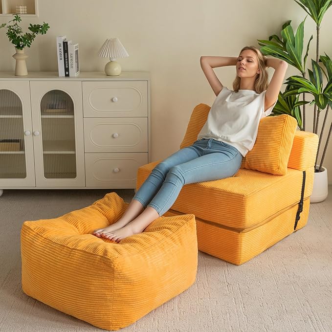 HIGOGOGO Square Stuffed Pouf Ottoman, Corduroy Poufs - Image 6