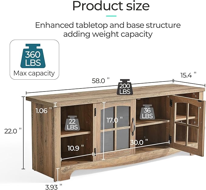 LINSY HOME Farmhouse TV Stand for 65 Inch TV, Wood Entertainment Center - Image 5