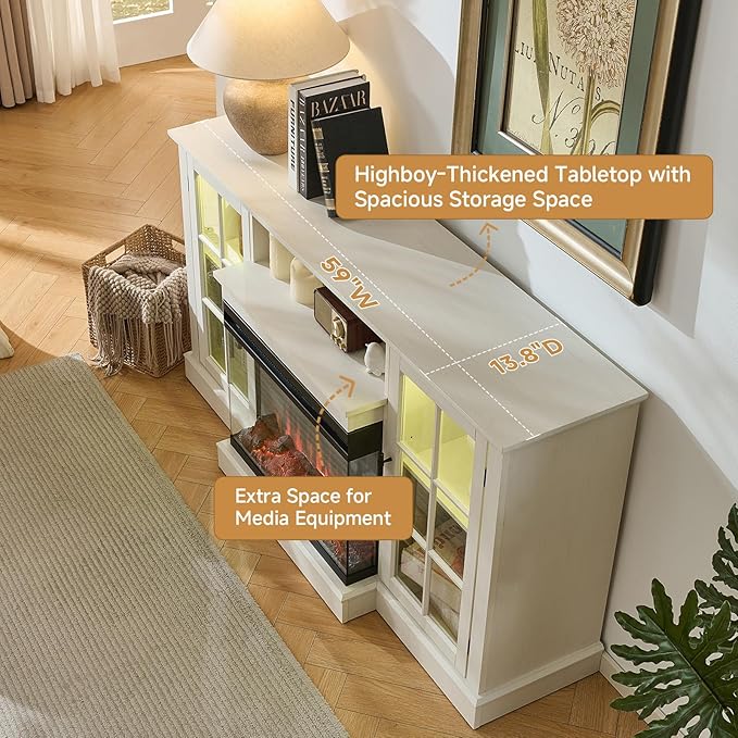 ROCKPOINT 3 Sided Glass 59'' Fireplace TV Stand - Image 6
