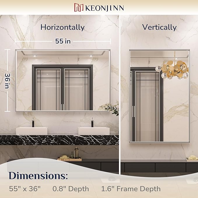 Keonjinn Silver Bathroom Mirror 55 x 36 Inch Large Rectangle Wall Mirror - Image 7