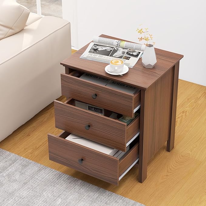KOMFOTT 3 Drawers Nightstand, Wooden Bedside Table, Modern Sofa Side End Table - Image 4