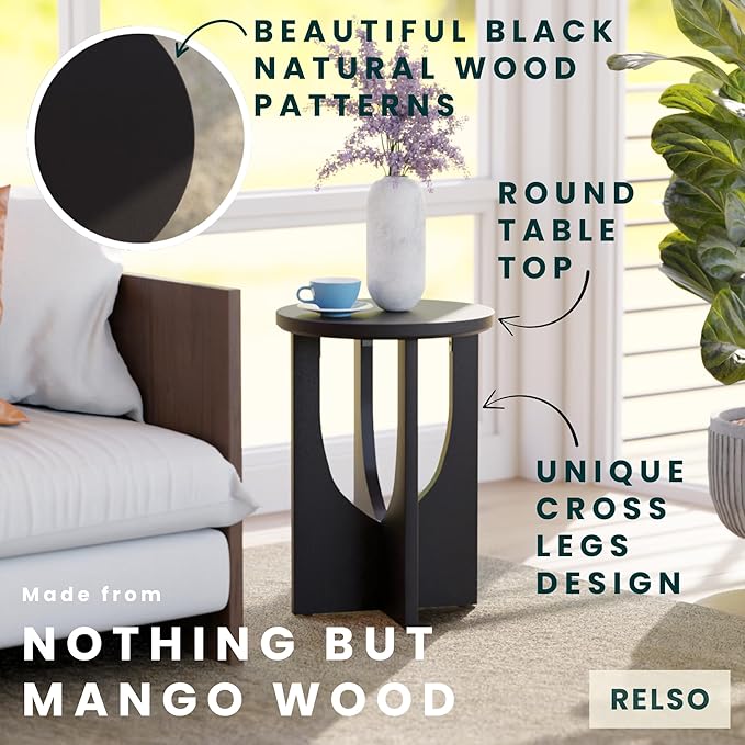 Stupa Solid Wood End Table – 22" Tall Round Side Table - Image 3