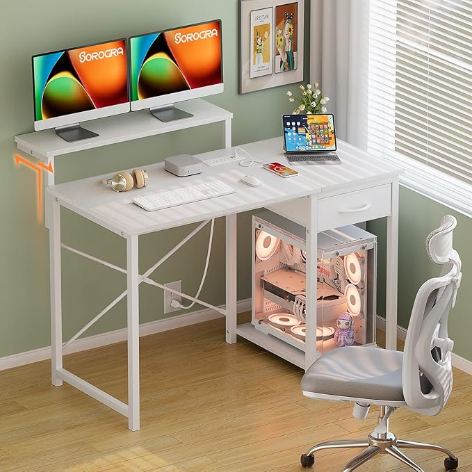 Computer Desk with Adjustable Monitor Stand, 47.2 in Small Desk with Reversible - Image 5