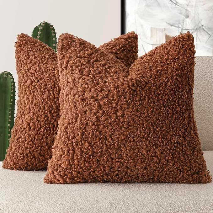 Foindtower 2 Pieces 22x22 Inch Hazel Brown, Faux Fur Throw Pillow Cover Accent by Foindtower