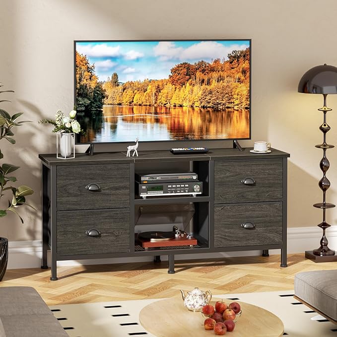 Furologee TV Stand with 4 Drawers, 43 inch Entertainment Center with Open - Image 2