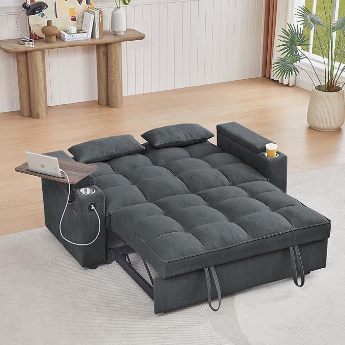 3 in 1 Queen Loveseat Convertible Sofabed Modern Living Room Multifunctional - Image 7