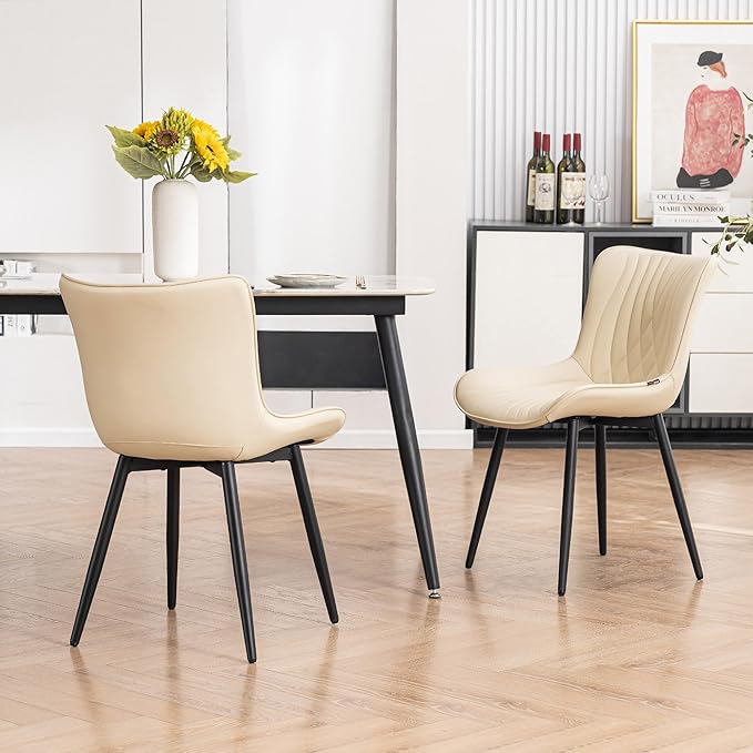 Kidol & Shellder Beige Dining Chairs Set of 2, Faux Leather Upholstered Mid - Image 9