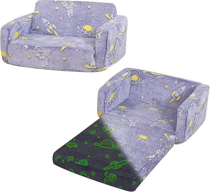 Foldable Kids Sofa, Soft Kids Fold Out Couch Glow in The Dark, Convertible Sofa by Dormlony
