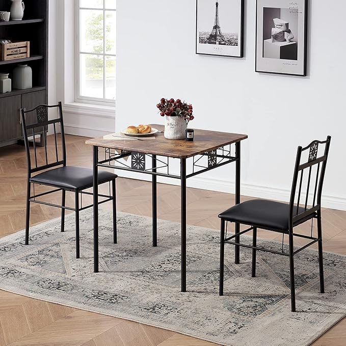 VECELO 3-Piece Dining Room Wooden Kitchen Table and Pu Cushion Chair Sets - Image 4