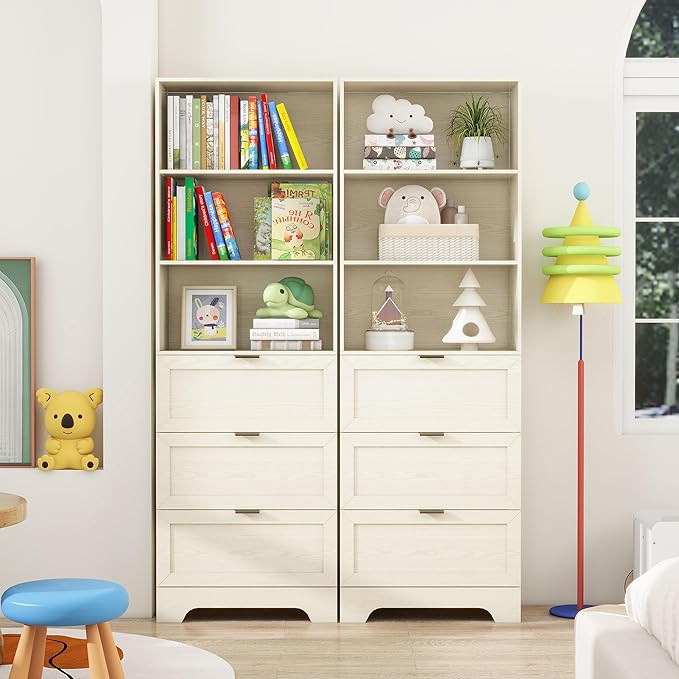 6 Tier Book Shelf with Drawers, Free Standing Tall Bookshelf with Cabinet - Image 3