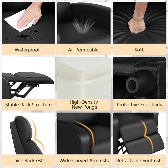 Yaheetech Recliner Chair PU Leather Recliner Sofa Home Theater Seating - Image 6