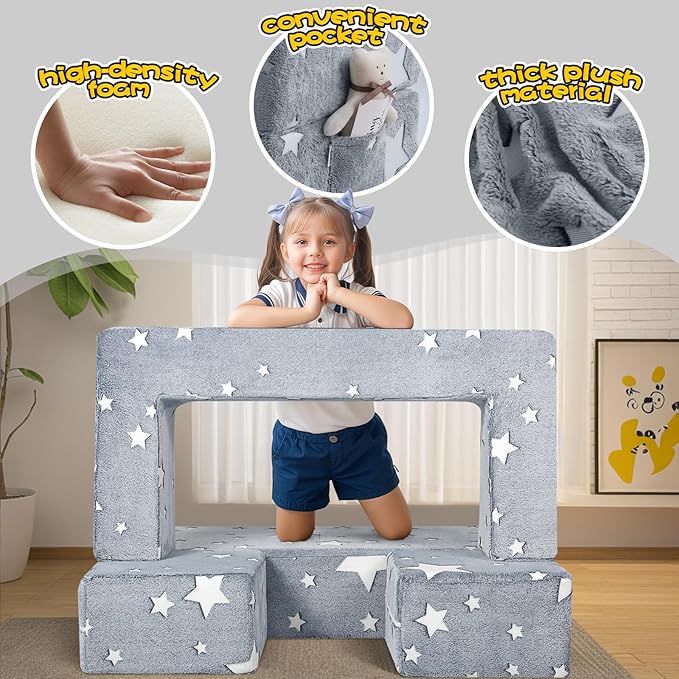 MeMoreCool Modular Kids Play Couch Sofa – Glow in The Dark Star Design - Image 6