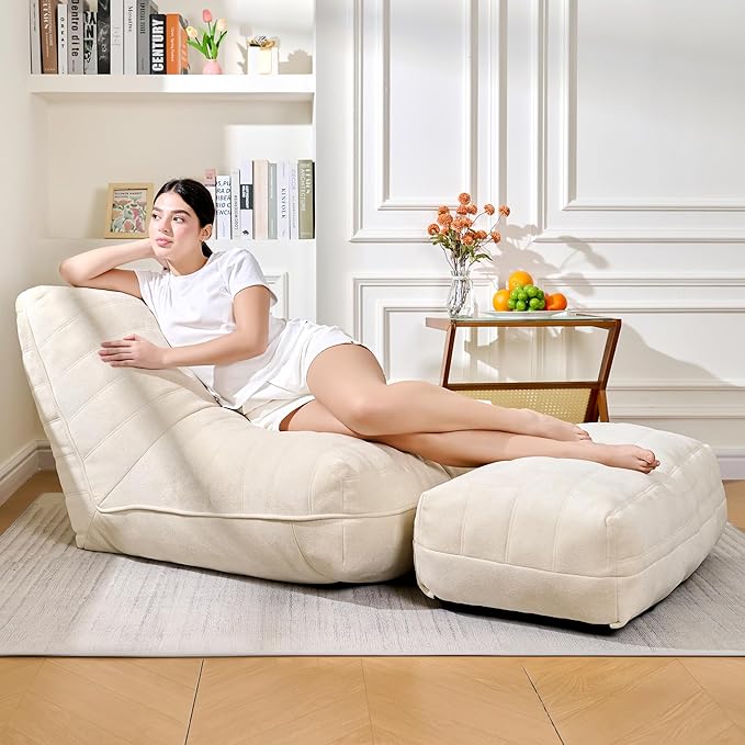 Bean Bag Chair with Ottoman, Comfy Bean Bag Sofa with Memory Foam, Lazy BeanBag by Cvortll