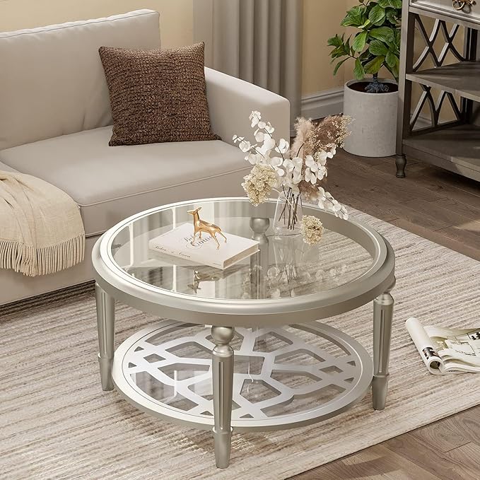 COSIEST Glass Coffee Table, 2-Tier Glass Top, Simple & Modern Center Table by COSIEST