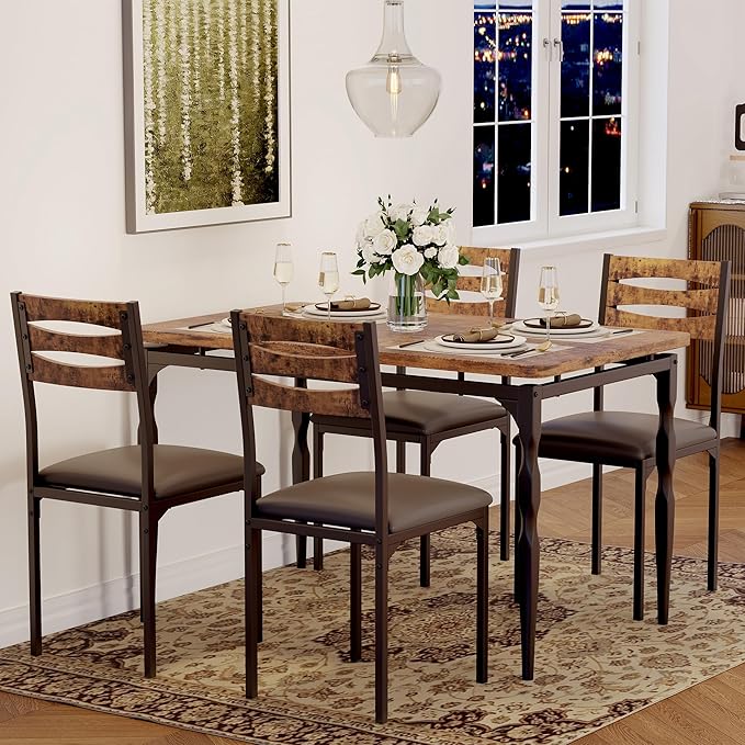 GarveeHome 5 Piece Dining Table Set, Industrial Style Dining Table and Chairs - Image 6
