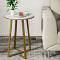Round End Tables, Small Side Table White Marble Texture MDF Top, Metal Frame by DorrissJewelry