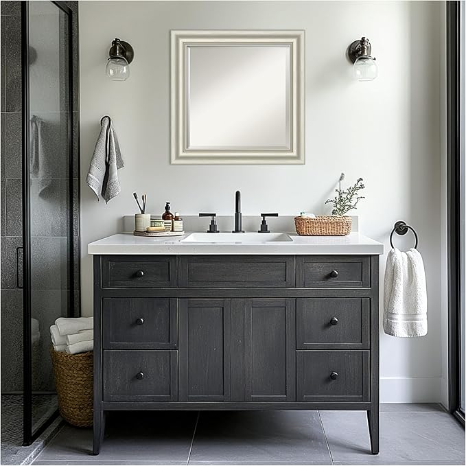 Amanti Art Bathroom Mirror for Over Sink, 26x26 Sophia Silver Square Vanity - Image 4