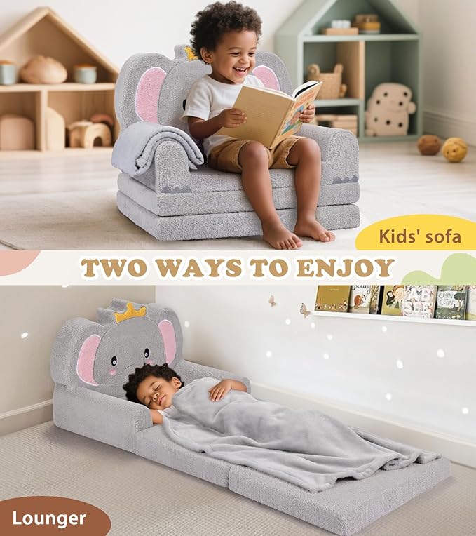 Kids Couch, 2-in-1 Soft Toddler Couch Fold Out - Image 5