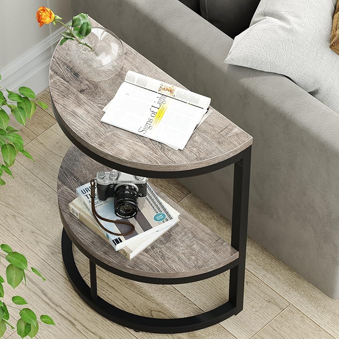 Tribesigns 2-Tier End Table Semi Circle, Small Half Round Side Table by Tribesigns