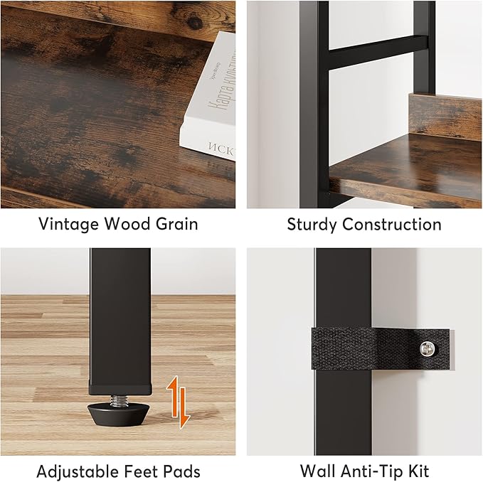 Tribesigns 5-Tier Industrial Bookshelf, 71”H x 47”W Etagere Bookcase, - Image 7