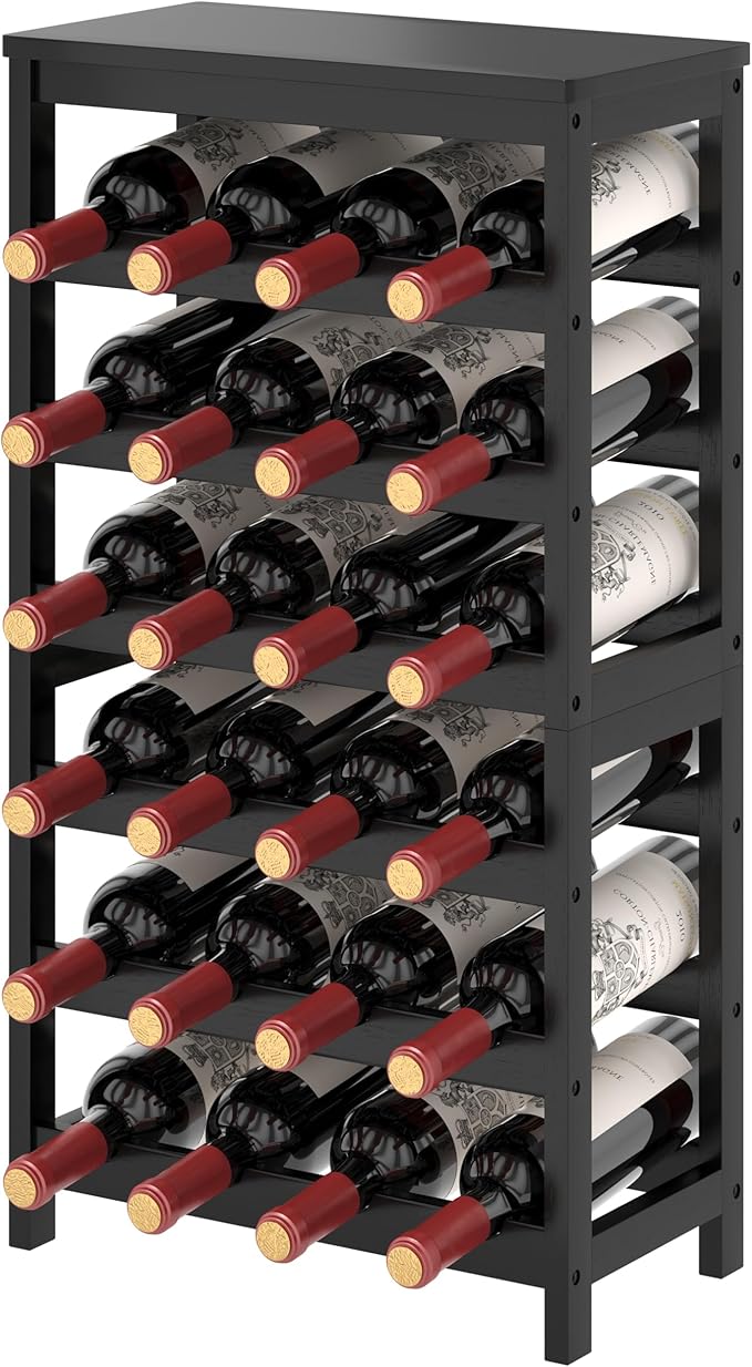 6 Tier Bamboo Wine Rack Freestanding Floor, 24 Bottles Wine Storage Shelves by MOGELAFOO