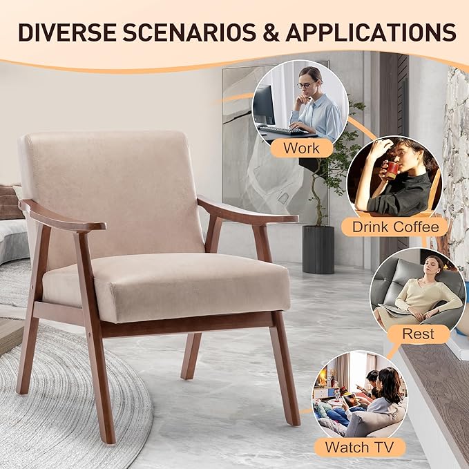 KEIKI Mid Century Modern Accent Chair w/High Wingback, Comfy Fabric Living Room - Image 7