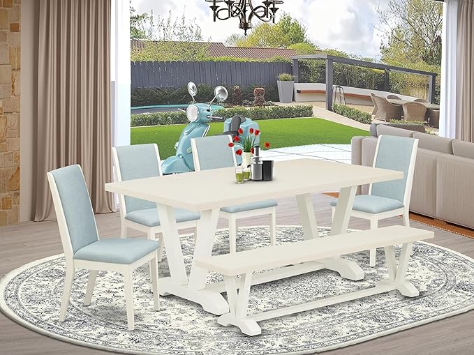 East West Furniture V027LA015-6 6 Piece Dining Room Set Contains a Rectangle - Image 2