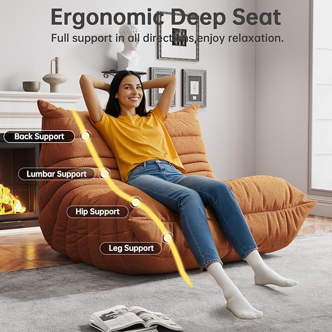 Bean Bag Chairs for Adults, BeanBag Reading Chair Memory Foam Couch, Floor - Image 5