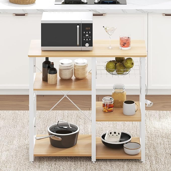 soges Kitchen Bakers Rack with 5 Hooks, Microwave Stand, Coffee Bar Station - Image 9