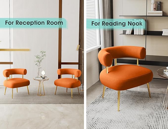 Modern Velvet Accent Chair, Round Upholstered Barrel Armchair - Image 5