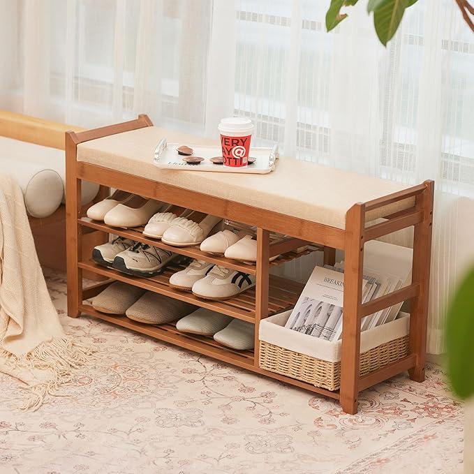 Hall Tree with Bench and Shoe Storage, Coat Rack Shoe Bench Set with Seat - Image 4