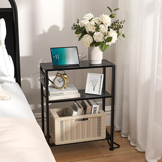 Small Narrow Side Table with Charging Station, Skinny End Table - Image 2