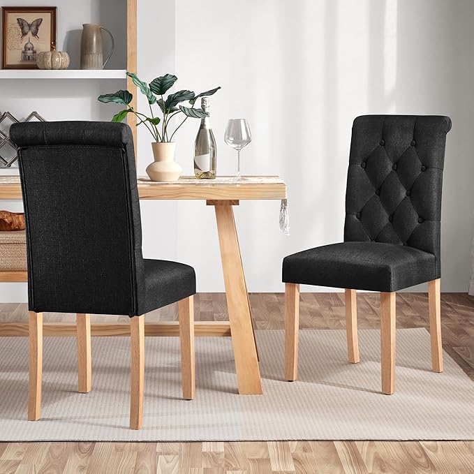 Yaheetech Dining Chairs Set of 2 Fabric Upholstered Dining Room Chairs - Image 2