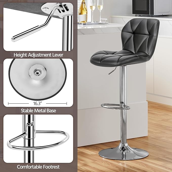 Yaheetech Gray Barstools Set of 2, PU Leather Bar Chairs - Image 6
