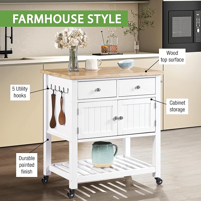 OSP Home Furnishings Stirling Farmhouse Kitchen Cart, Rolling Storage Cabinet - Image 3