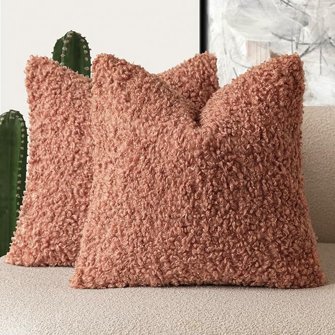 Foindtower 2 Pieces 24x24 Inch Dusty Pink, Faux Fur Throw Pillow Cover Accent by Foindtower