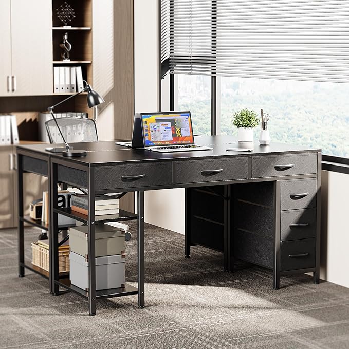 Huuger Computer Desk with 6 Drawers, 47 Inch Office Desk with Shelves, - Image 7