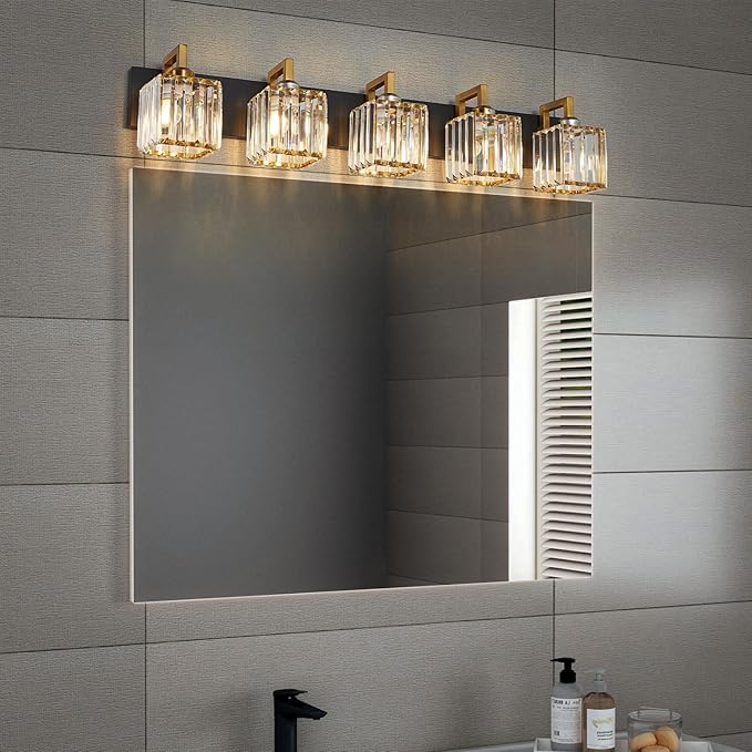 Modern Bathroom Vanity Light 5-Lights Black Gold Crystal Wall Lamp Bathroom - Image 2