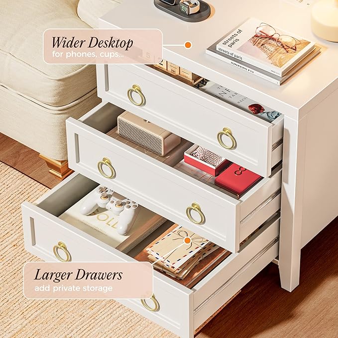 Huuger Paint Night Stand with Charger Station and USB-C Port, 3 Drawer - Image 5