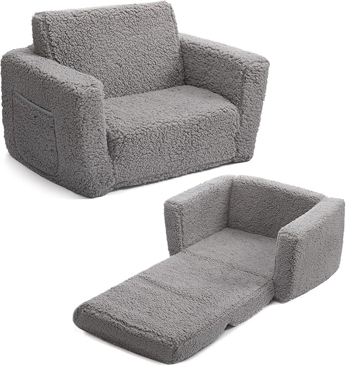 ALIMORDEN 2-in-1 Flip Out Cuddly Sherpa Toddler Couch, Convertible Sofa to by ALIMORDEN