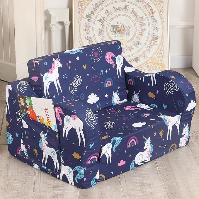 Rainbow Unicorn Kids Sofa, 2-in-1 Kids Couch Fold Out, Convertible Sofa to Bed - Image 6