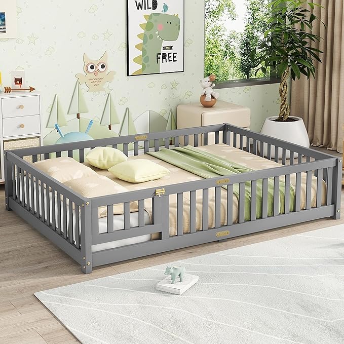 Bellemave Full Floor Bed with Slats and Safety Guardrails, Kids Montessori - Image 2