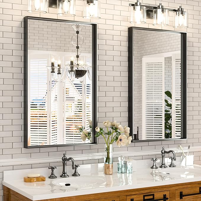 Keonjinn Black Bathroom Mirror 40 x 24 Inch, Metal Frame Black Mirror - Image 9