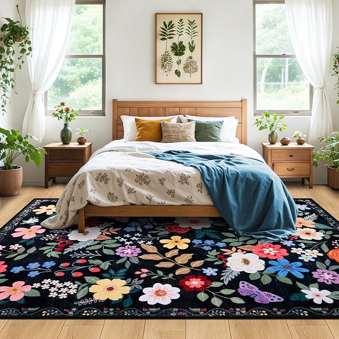 8x10 Area Rugs for Living Room: Washable Rug Vintage Large Soft Boho Floral - Image 3