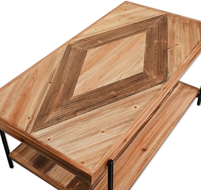 CONSDAN StoneCreek Coffee Table, Solid Fir Wood & Metal Frame, 2-Tier - Image 4
