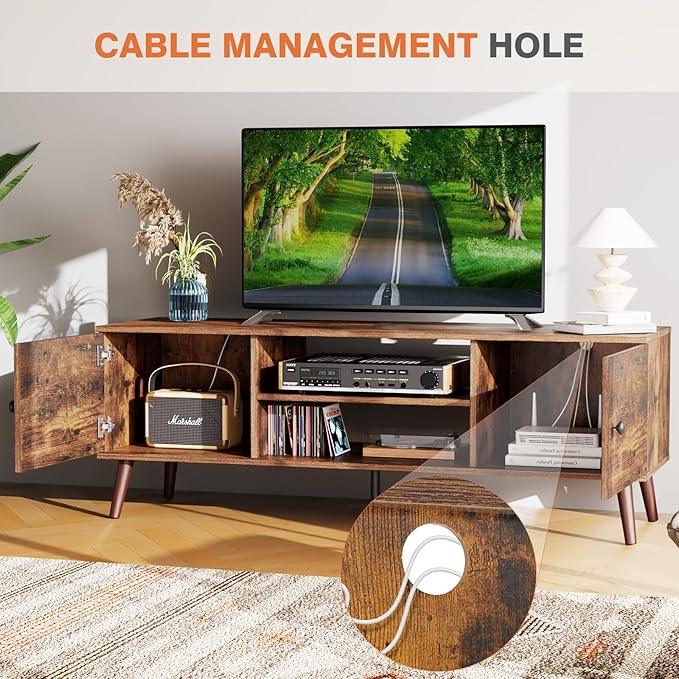 Sweetcrispy TV Stand for 55 60 inch TV, Modern Mid Century Entertainment Center - Image 4