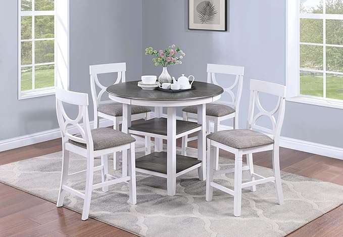 Poundex 5 Piece Counter Height Dining Set in White and Gray by One+Perfect+Choice+Furniture+