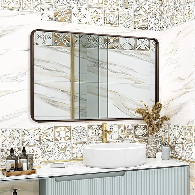 ANDY STAR Bronze Bathroom Mirror, 30x48 Inch Oil Rubbed Bronze Mirror Rounded - Image 3
