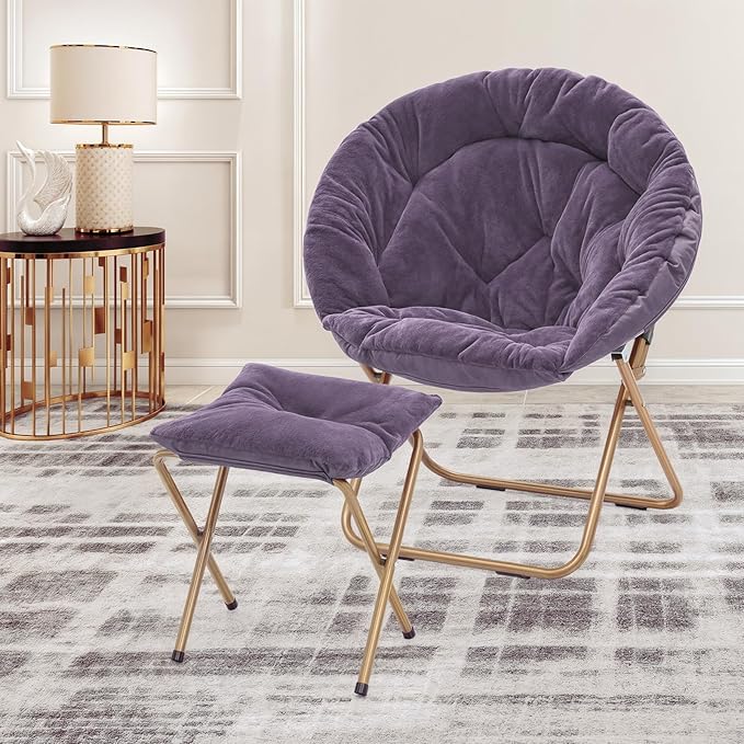 MoNiBloom Round Folding Faux Fur Saucer Chair - Image 2